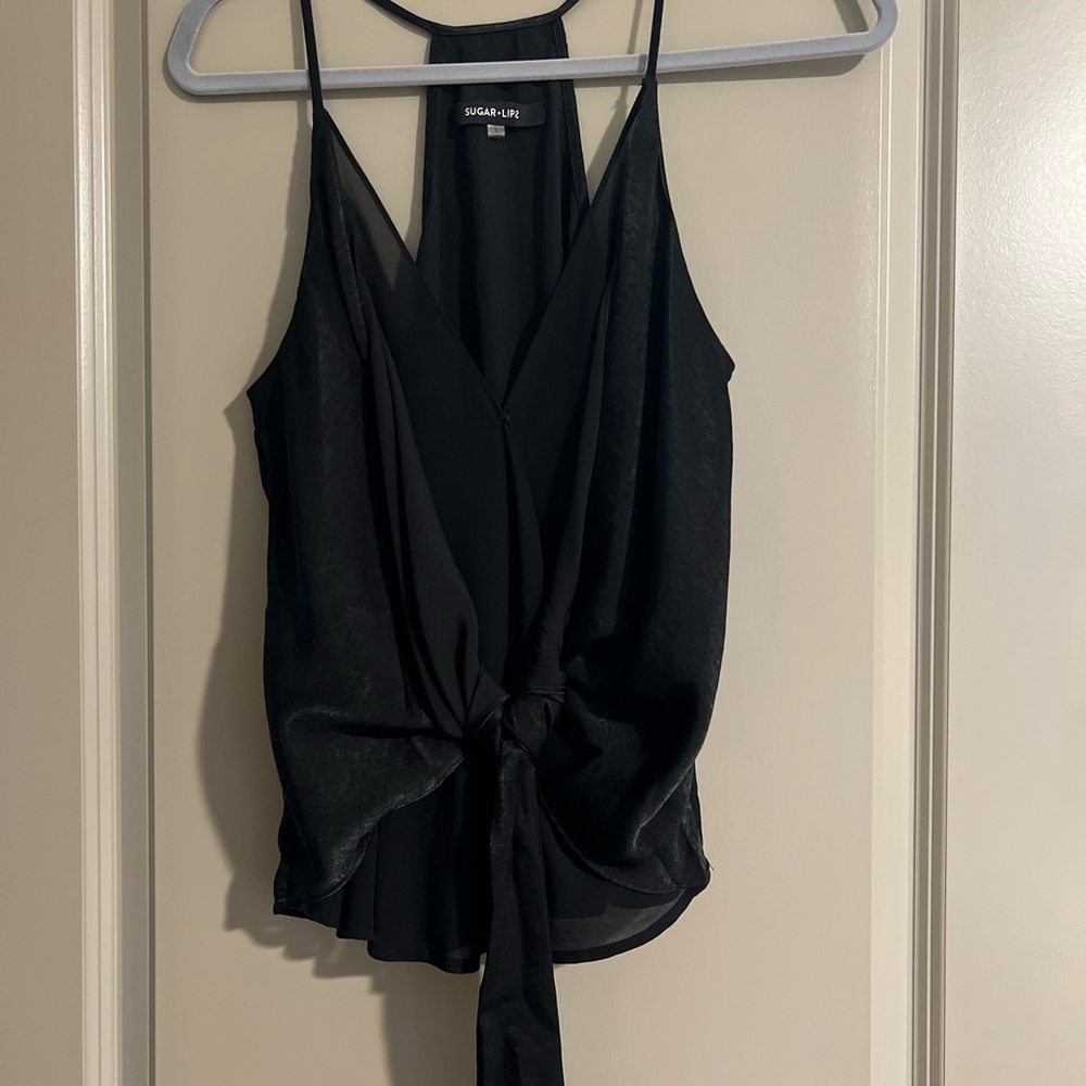 Sugarlips Black Asymmetrical Tie Front Camisole